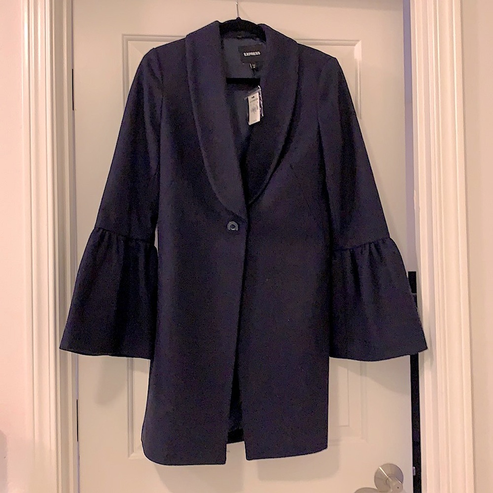 Express Navy Blue Wool Coat/Bell Sleeve Size Small/Petite